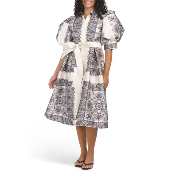 NANCY YANG Ivory Puff Sleeve Midi Dress - Picture 1 of 2